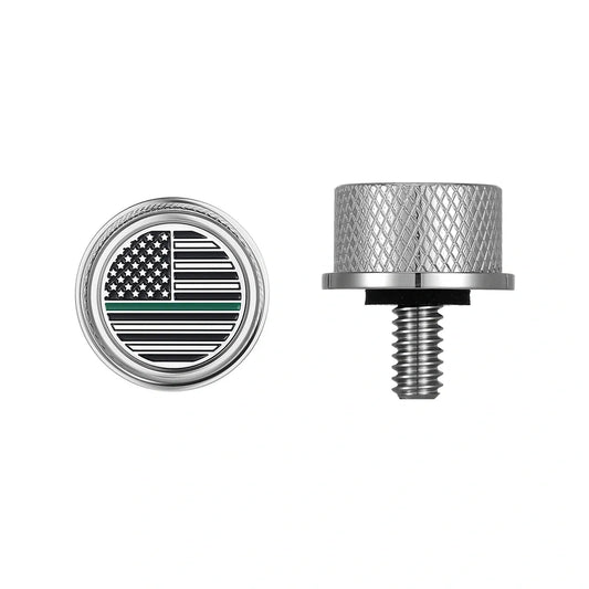 Tornillo de asiento con bandera estadounidense de línea verde de acero inoxidable personalizado