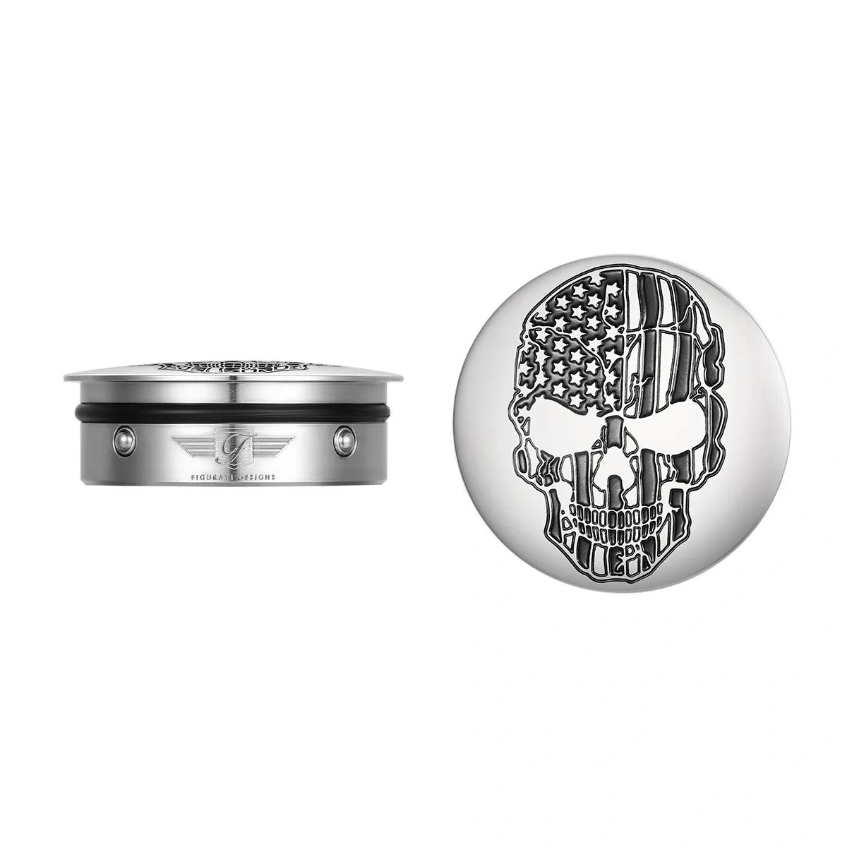 Harley-Davidson Stainless-Steel / Black Swing Arm Covers American Flag Skull