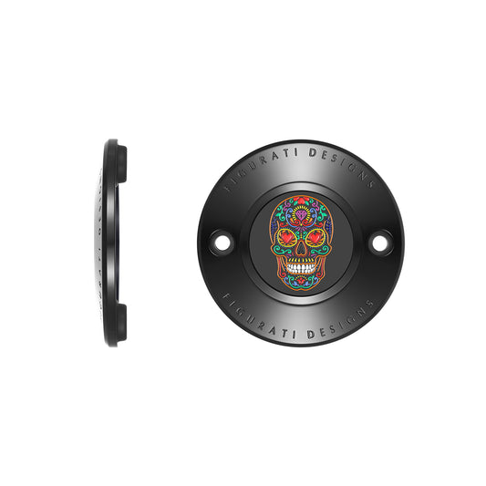 Tapa de distribución M8 de calavera de azúcar negra de acero inoxidable Harley-Davidson