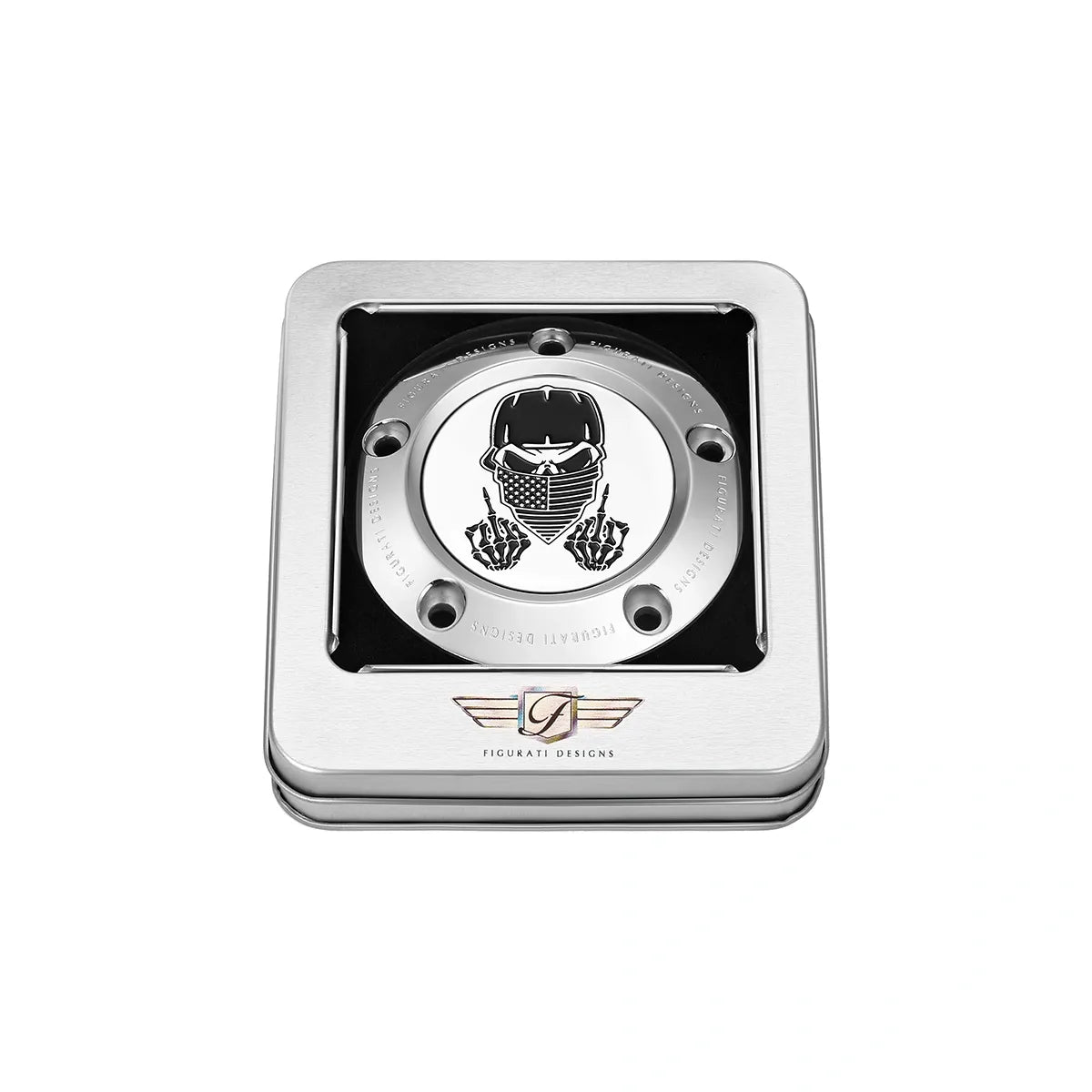 Cubierta de distribución de levas gemelas con calavera enmascarada de acero inoxidable Harley-Davidson