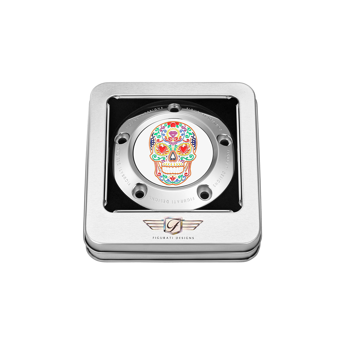 Tapa de distribución de levas gemelas Sugar Skull de acero inoxidable Harley-Davidson