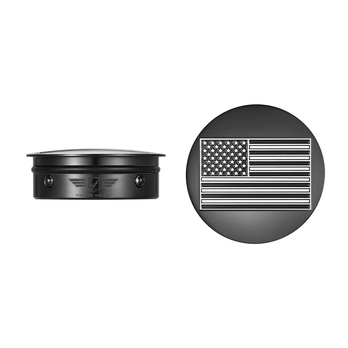 Harley-Davidson Stainless-Steel / Black Contrast Cut Swing Arm Covers American Flag - Reversed