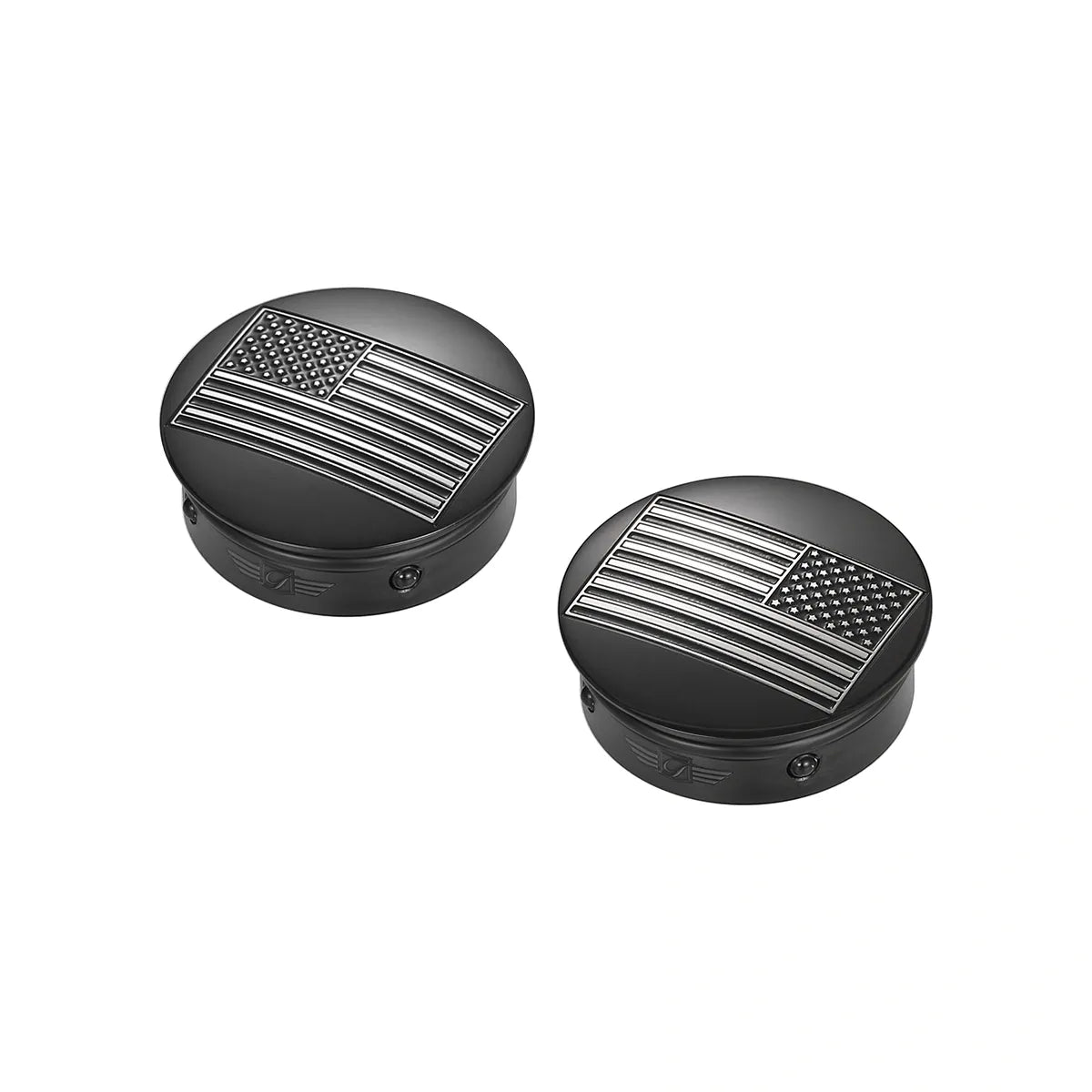 Harley-Davidson Stainless-Steel / Black Contrast Cut Swing Arm Covers American Flag - Reversed