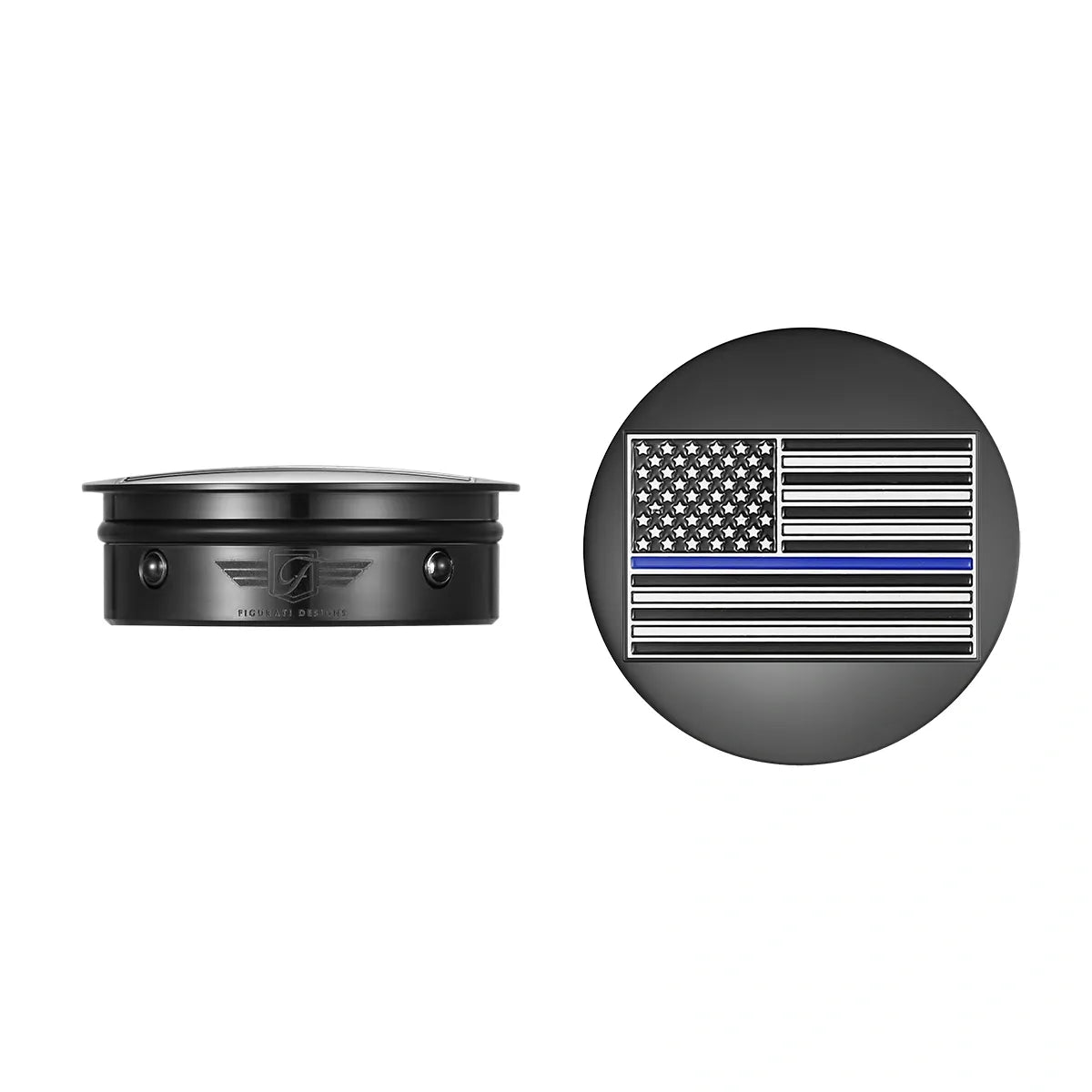 Harley-Davidson Stainless-Steel / Black Contrast Cut Swing Arm Covers American Flag Blue Line - Reversed