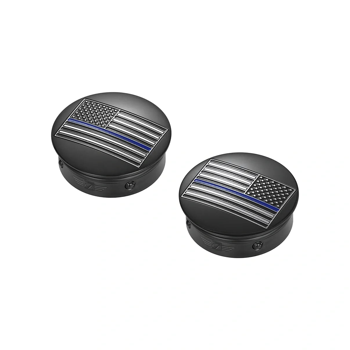 Harley-Davidson Stainless-Steel / Black Contrast Cut Swing Arm Covers American Flag Blue Line - Reversed