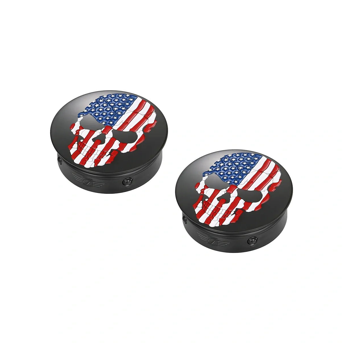 Harley-Davidson Stainless-Steel / Black Red White & Blue Flag Skull Swing Arm Covers