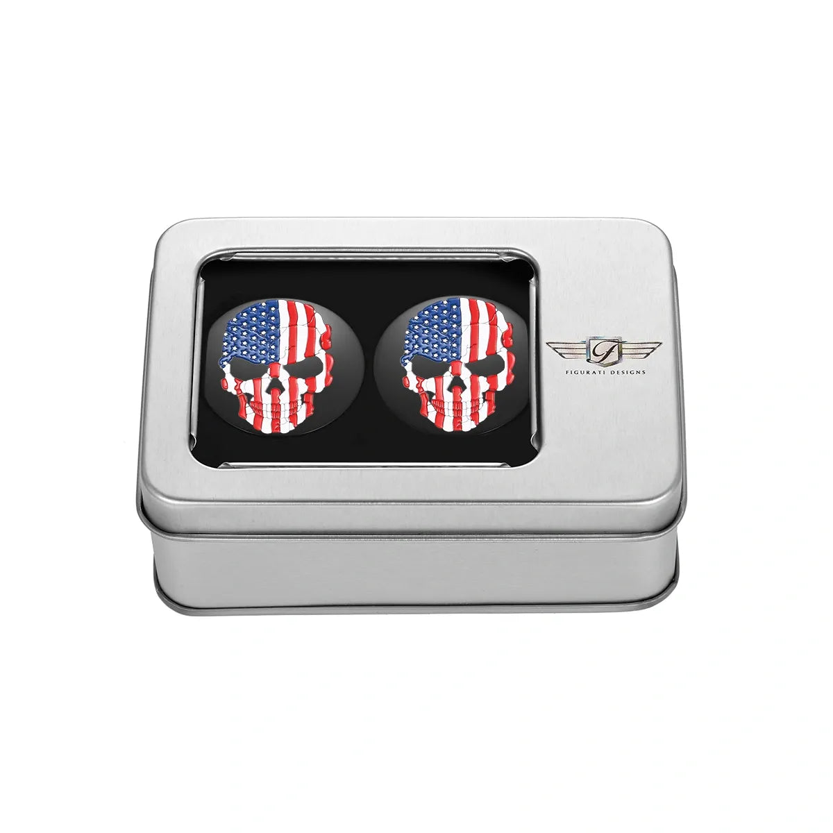 Harley-Davidson Stainless-Steel / Black Red White & Blue Flag Skull Swing Arm Covers