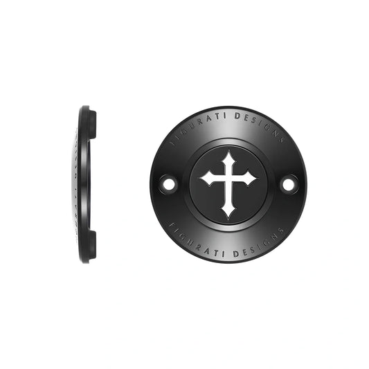 Tapa de distribución Harley-Davidson de acero inoxidable en Black Cross M8
