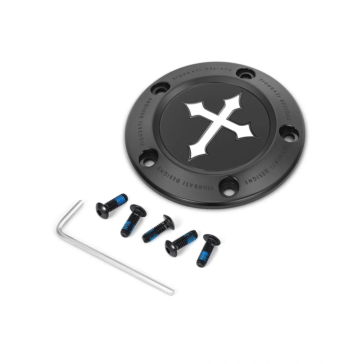 Tapa de distribución Harley-Davidson de acero inoxidable en Black Cross Twin Cam