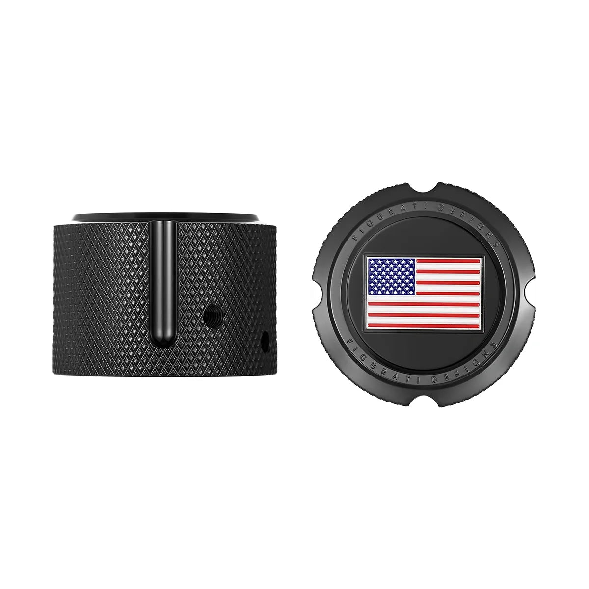 Harley-Davidson de acero inoxidable en negro, cubiertas personalizadas para tuercas del eje delantero, bandera estadounidense en rojo, blanco y azul, invertida