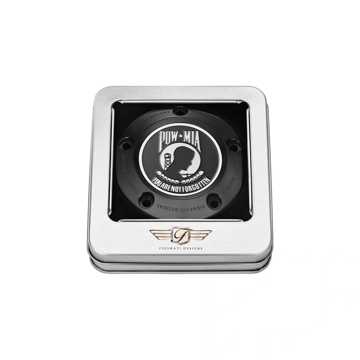 Cubierta de distribución Harley-Davidson de acero inoxidable en negro POW MIA Twin Cam