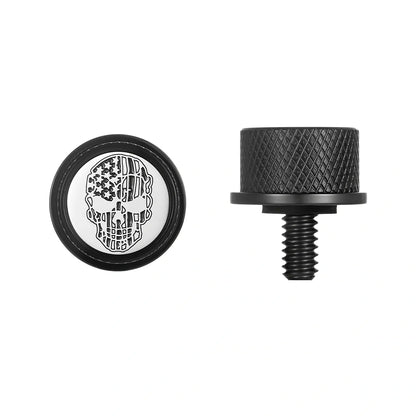 Custom Stainless-Steel in Black Contrast Cut American Flag Skull Seat Screw