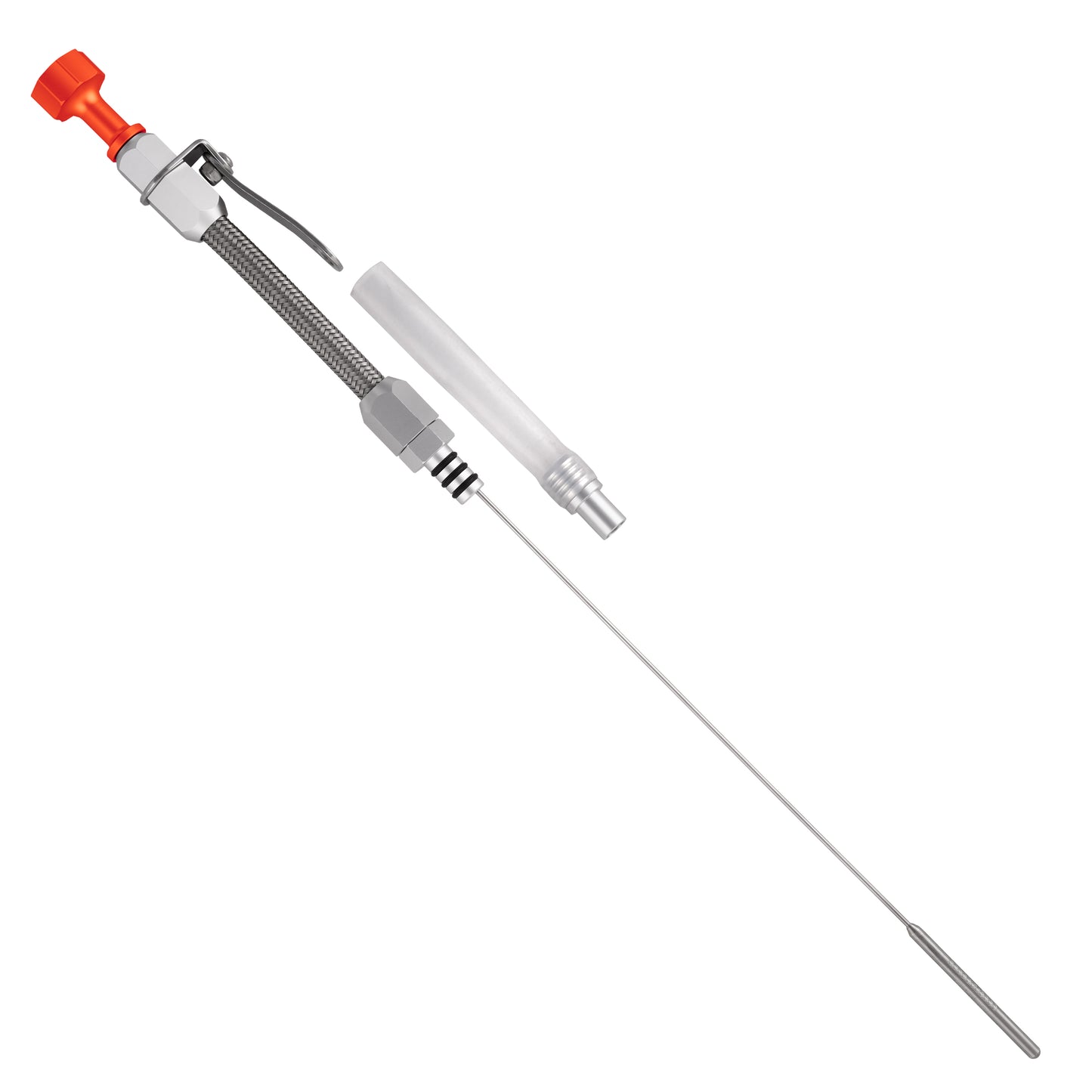 Performance Magnetic Engine Oil Dipstick and Tube for Chevrolet 262-400 Small Block - Curved Orange