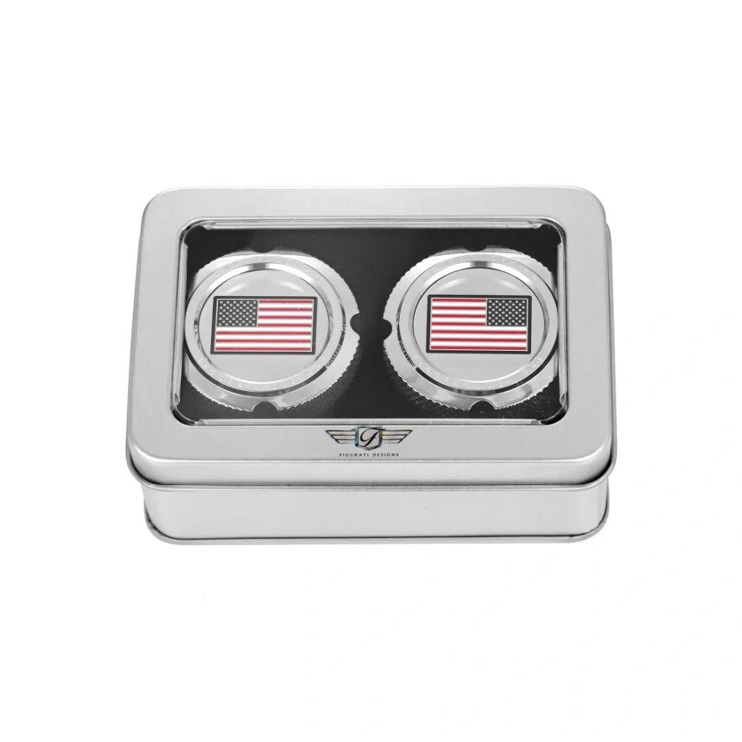 Harley-Davidson Stainless-Steel Custom Front Axle Nut Covers Red White and Blue American Flag - Reversed