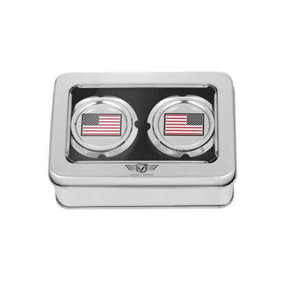 Harley-Davidson Stainless-Steel Front Axle Nut Covers Red White and Blue American Flag - Reversed