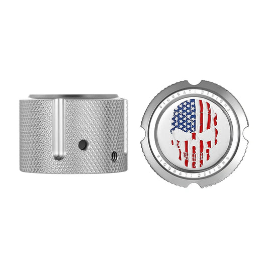 Harley-Davidson Stainless-Steel Custom Front Axle Nut Covers Red White and Blue American Flag Skull