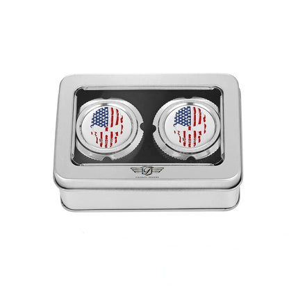 Harley-Davidson Stainless-Steel Custom Front Axle Nut Covers Red White and Blue American Flag Skull