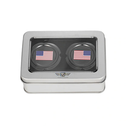 Harley-Davidson Stainless-Steel in Black Custom Front Axle Nut Covers Red White and Blue American Flag - Reversed