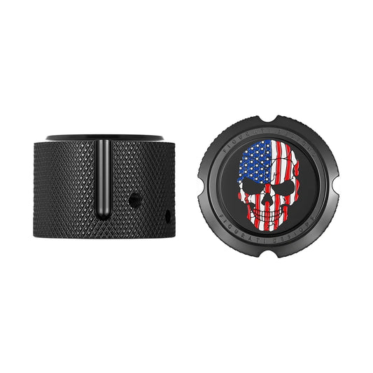 Harley-Davidson Stainless-Steel in Black Custom Front Axle Nut Covers Red White and Blue American Flag Skull
