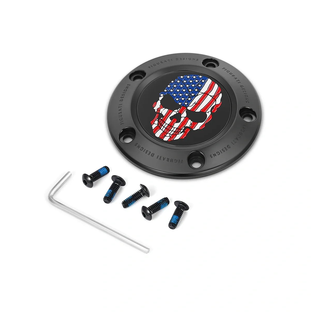 Harley-Davidson Stainless-Steel in Black Red White and Blue American Flag Skull Twin Cam Timing Cover