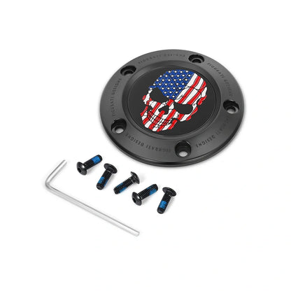 Harley-Davidson Stainless-Steel in Black Red White and Blue American Flag Skull Twin Cam Timing Cover