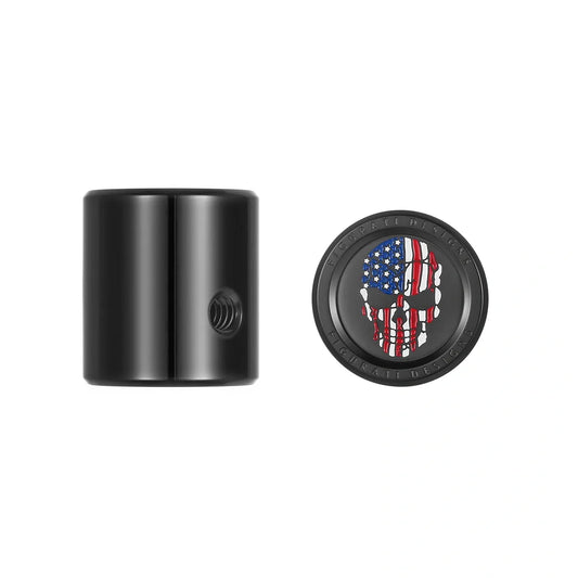 Cubierta de palanca de cambio de talón y punta - Acero inoxidable en negro, rojo, blanco y azul con calavera de bandera estadounidense 