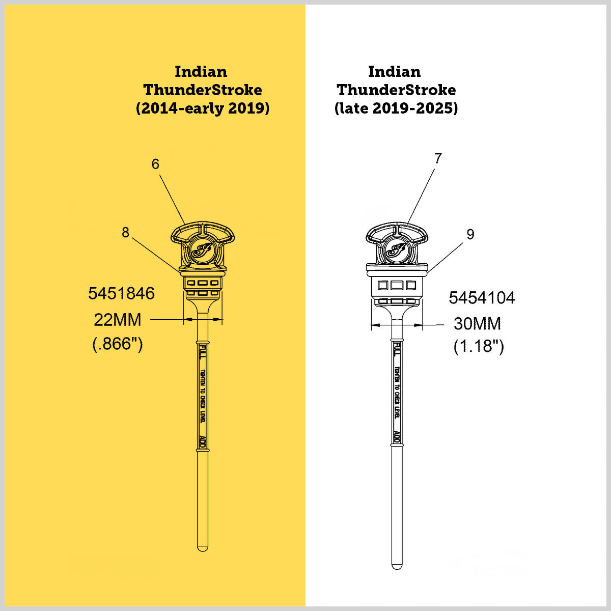 Magnetic Dipstick for Indian ThunderStroke (2014-early 2019) - Curved Silver