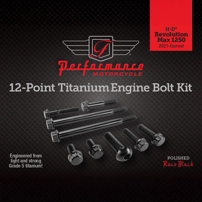Performance 12 Point Titanium Engine Bolt Kit for Harley-Davidson Revolution Max 1250 - Race Black