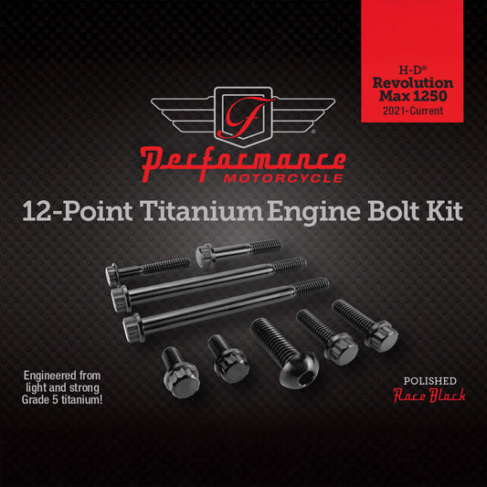 Performance 12 Point Titanium Engine Bolt Kit for Harley-Davidson Revolution Max 1250 - Race Black